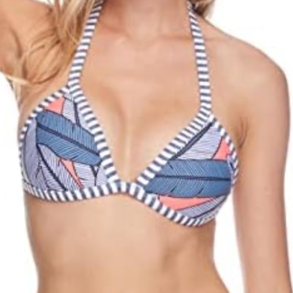 NWT Body Glove Blue and Pink triangle freedom love Bikini Top size M, L